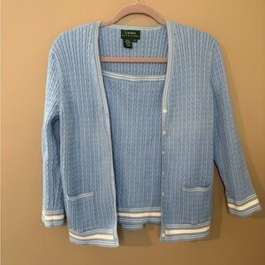 Y2K Ralph Lauren Light Baby Blue Cardigan & Tank Twin Set Cable Knit Preppy L&XL
